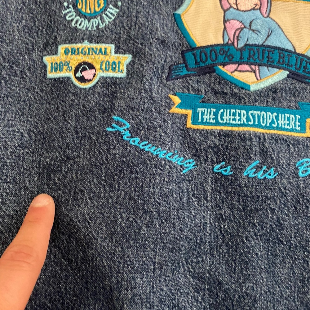 Vintage 2000s Eeyore True Blue Disney Cartoon Denim Hooded Jacket - Picture 9 of 16